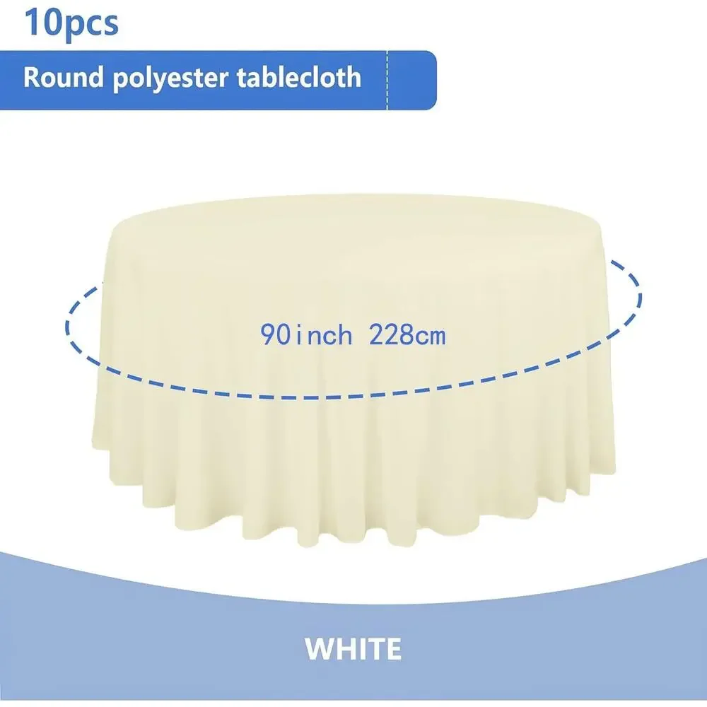 10 Pack Ivory Round Table Cloths, 90" Polyester , Wrinkle Resistant,Washable - Picture 7 of 7